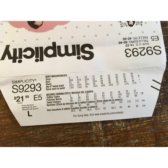 Simplicity Sewing Pattern S9293 Full Slip Petticoat Crinoline Retro 14-22 UNCUT - Picture 3 of 3